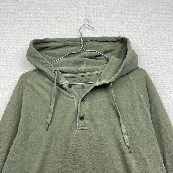 American Eagle Pullover Henley Hooded Long Sleeve Shirt Mens M Military Green - Picture 2 of 16